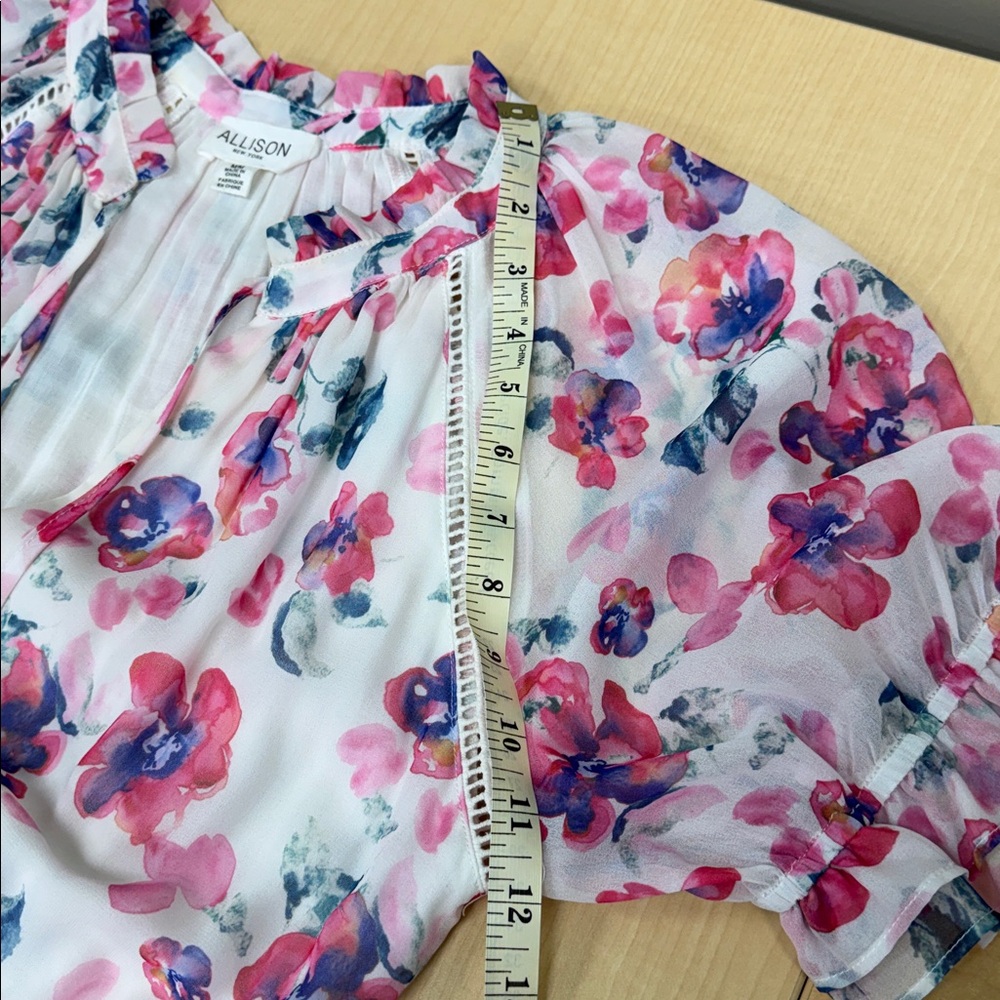 White Floral Dress with Pink and Purple Accents By Allison NY Size medium - Picture 6 of 16